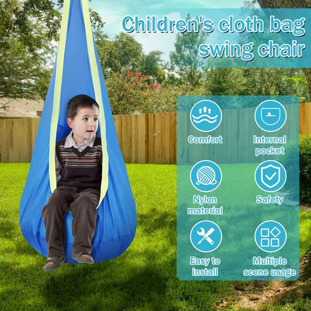 Kids Outdoor Chair - เก้าอี้แขวนไนลอนสำหรับเด็กพร้อมเบาะลมแบบพกพา ชุดชิงช้าสำหรับเด็กเพื่อการพัฒนาประสาทสัมผัส ใช้ได้ทั้งในร่มและกลางแจ้ง