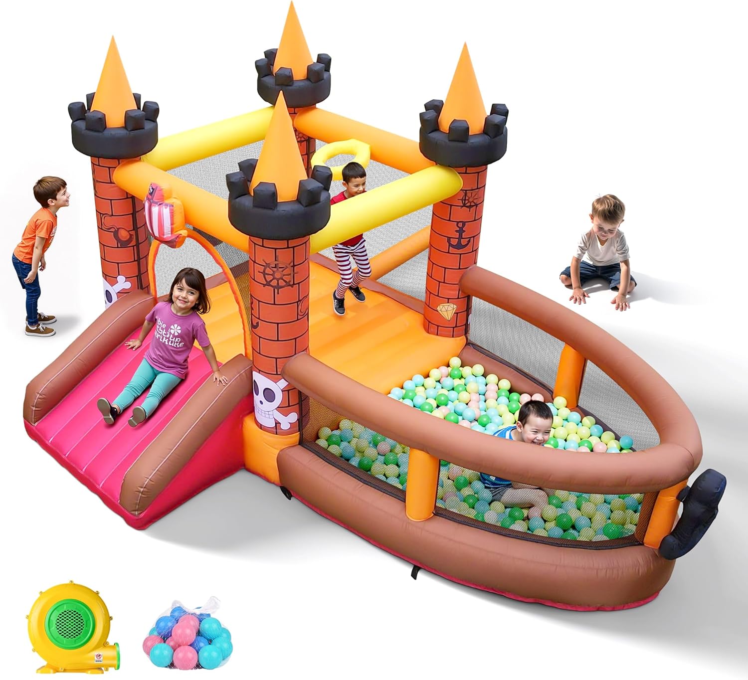 Kids Outdoor House With Slide - บ้านลมเป่าลมสำหรับเด็กอายุ 3-8 ปี: บ้านลมพร้อมสไลเดอร์ - บ้านลมเป่าลมพร้อมเครื่องเป่าลม