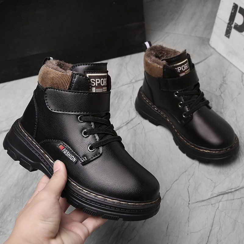 Kids Outdoor Boots - รองเท้าบูทหิมะสำหรับเด็กผู้ชาย รองเท้าฤดูหนาว หนังแท้ พื้นนุ่ม บุขนหนา กันลื่น
