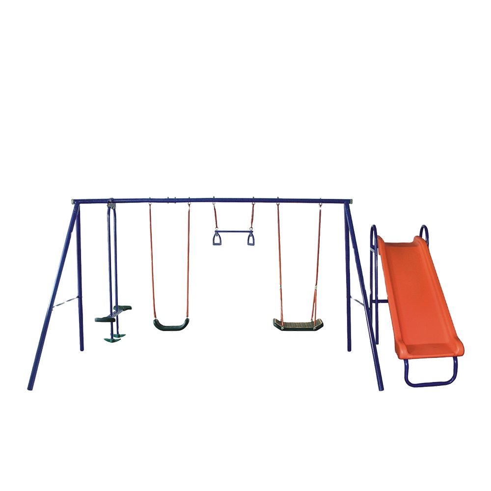 Kids Outdoor Garden Set - ชุดสนามเด็กเล่นสวิงสไลด์กลางแจ้งราคาถูกแบบขายส่ง 6 สถานี สำหรับเด็ก พร้อมที่นั่งคู่ สนุกสนาน