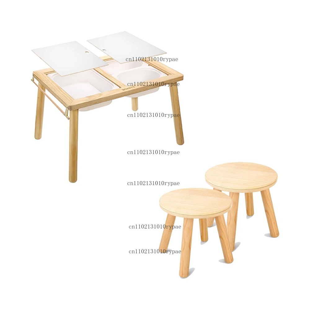 Kids Outdoor Sensory Table - โต๊ะกิจกรรมเด็กแบบสองด้าน พร้อมฟังก์ชั่นความปลอดภัย กระดาษม้วน แท่งไม้ ถังเก็บของ 2