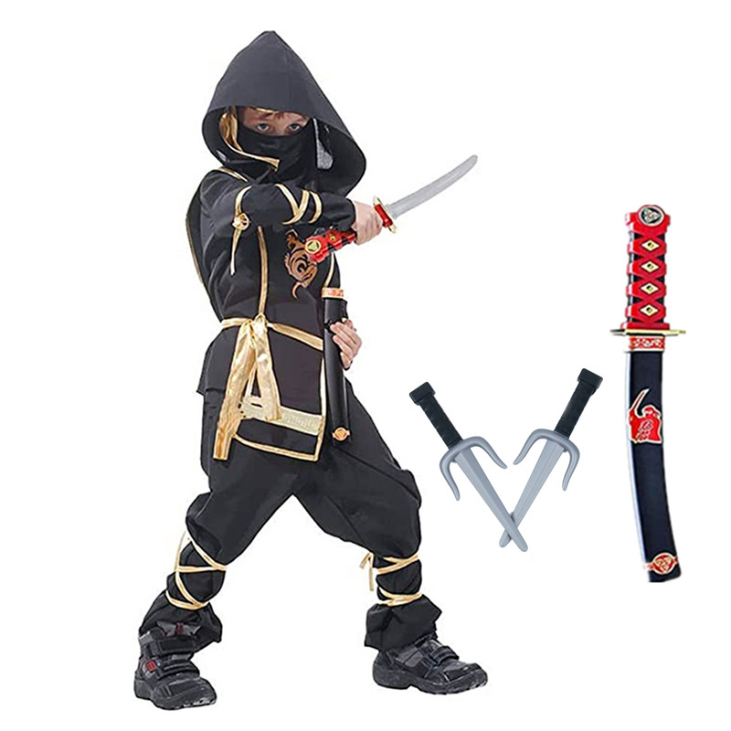Kids Outdoor Ninja Warrior Course - Black Ninja เครื่องแต่งกายเด็กฮาโลวีนญี่ปุ่น SAMURAI เครื่องแต่งกายเด็กอะนิเมะกล้ามเนื้อเครื่องแต่งกายโฟมอุปกรณ์เสริมที่ดีที่สุดเด็กของขวัญ
