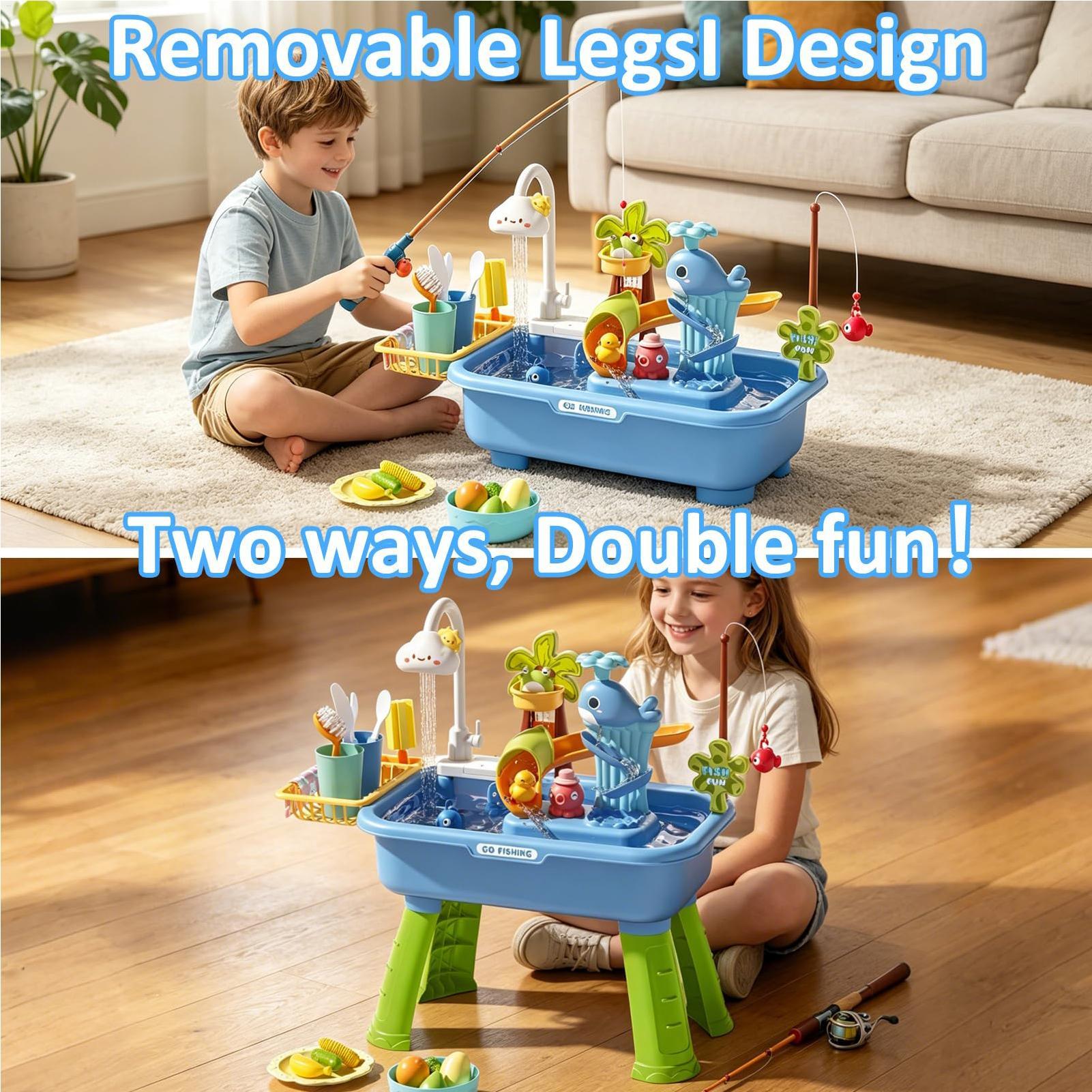 Kids Outdoor Sensory Table - โต๊ะเล่นน้ำกลางแจ้งสำหรับเด็กชายและเด็กหญิง ของเล่นเสริมพัฒนาการทางประสาทสัมผัส สำหรับฤดูร้อน ใช้ได้ทั้งนอกบ้าน สวนหลังบ้าน ชายหาด