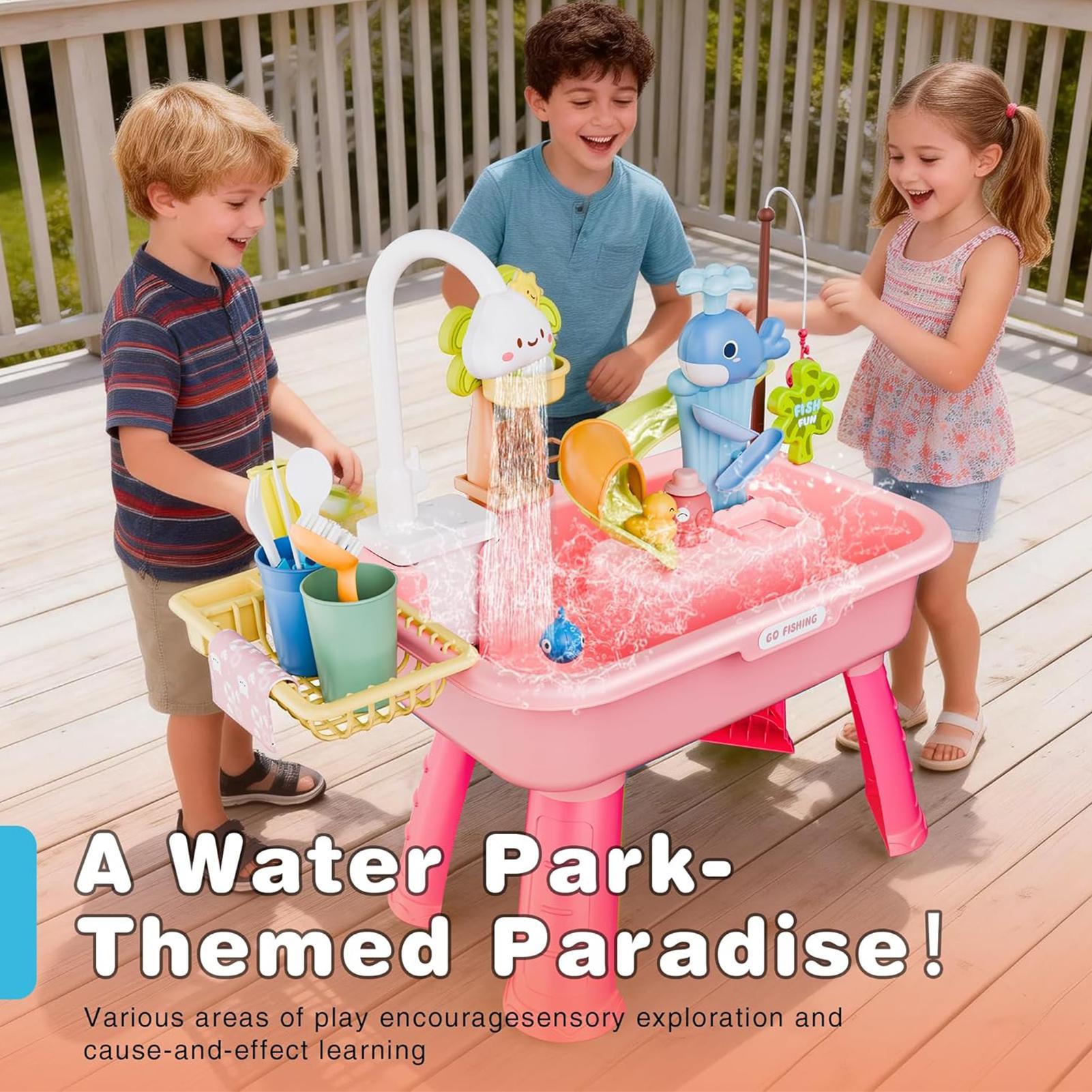 Kids Outdoor Sink - โต๊ะเล่นน้ำ ชุดครัวเด็ก ของเล่นอ่างล้างจาน 4 in 1