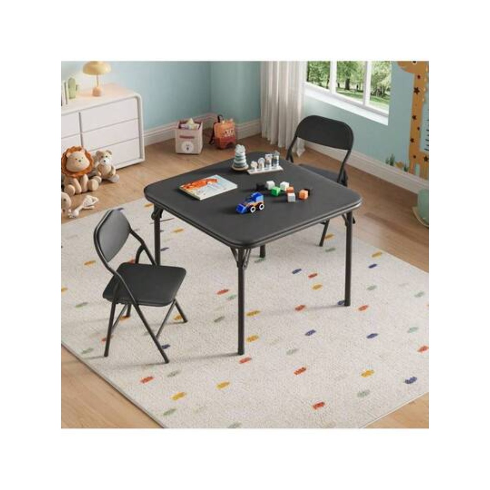 Kids Outdoor Dining Set - ชุดโต๊ะและเก้าอี้พับได้สำหรับเด็ก พร้อมเบาะรองนั่ง โต๊ะกิจกรรมทรงสี่เหลี่ยมสำหรับเด็ก โครงเหล็กแข็งแรง ทนทาน พกพาสะดวก