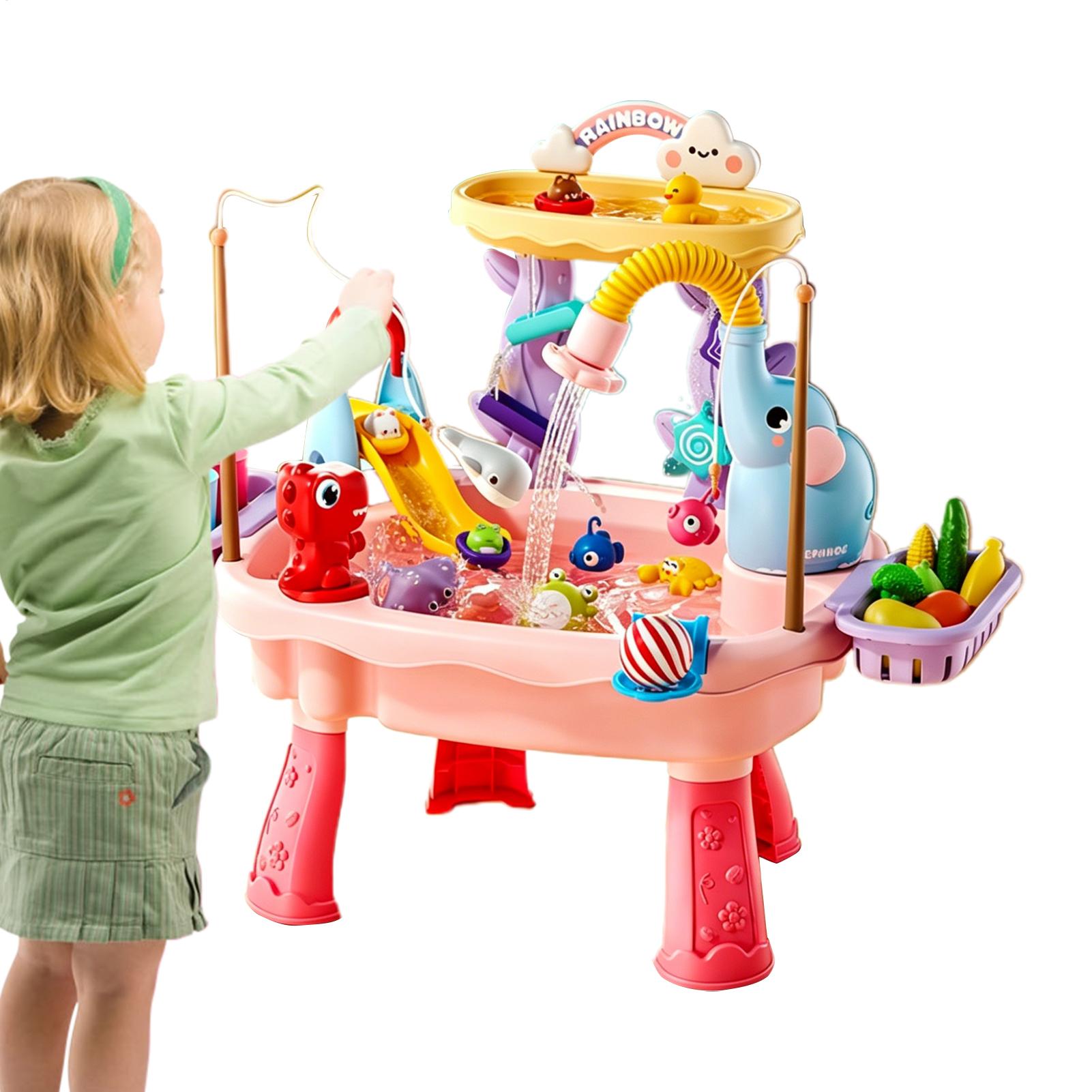 Kids Outdoor Sensory Table - โต๊ะน้ำสำหรับเด็กเล็กแบบอัพเกรด 1 ชิ้น ของเล่นอ่างล้างจานพร้อมปั๊มน้ำไฟฟ้า ของเล่นเสริมพัฒนาการด้านประสาทสัมผัส เกมตกปลา
