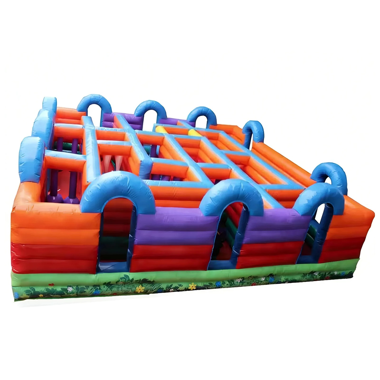 Kids Outdoor Fun - เขาวงกตเป่าลมแบบเปิดด้านบนสีส้ม-น้ำเงินสำหรับเชิงพาณิชย์ ขนาด 9.3x9.3 เมตร (31x31 ฟุต)