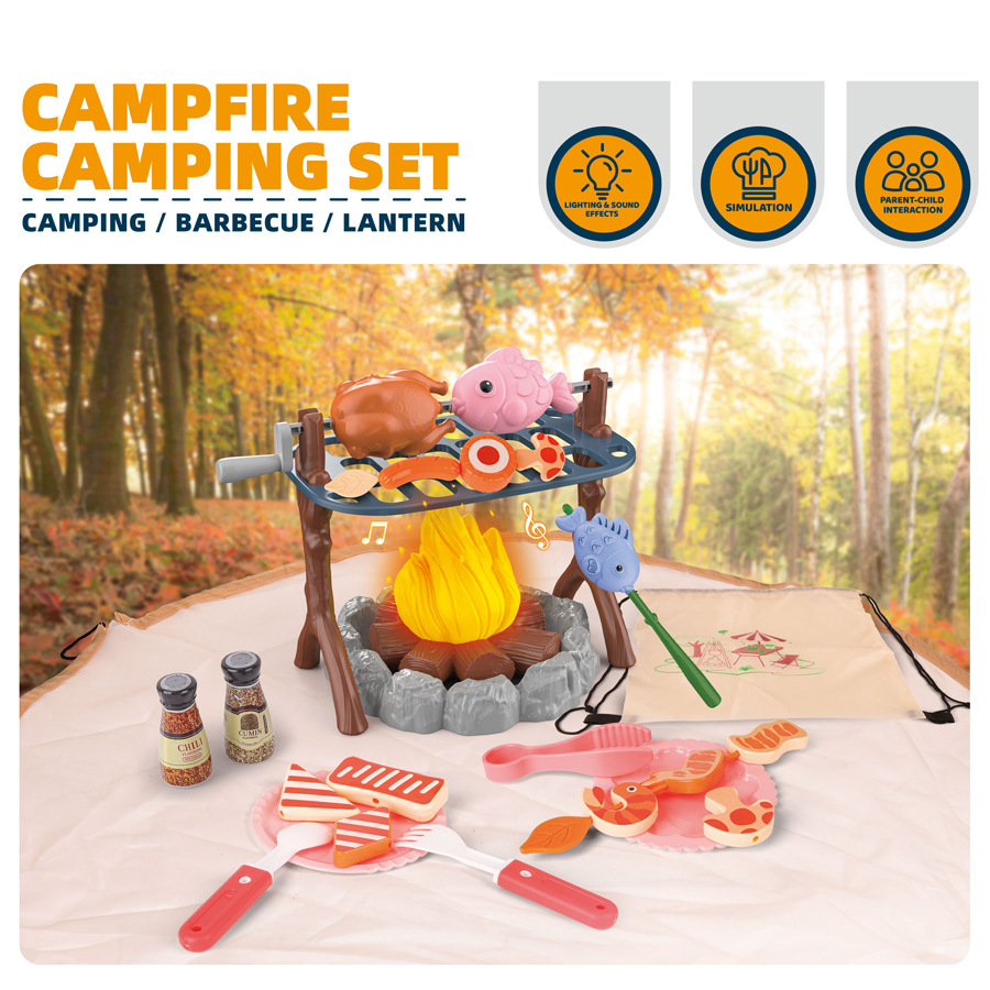 Kids Outdoor Games - ชุดเต็นท์ตั้งแคมป์สำหรับเด็ก สนามเด็กเล่นขนาดเล็ก อาหารจำลอง บ้านเต็นท์สำหรับเด็ก เกมของเล่นเสริมสร้างความสัมพันธ์ระหว่างพ่อแม่และลูก สำหรับเล่นในร่มและกลางแจ้ง