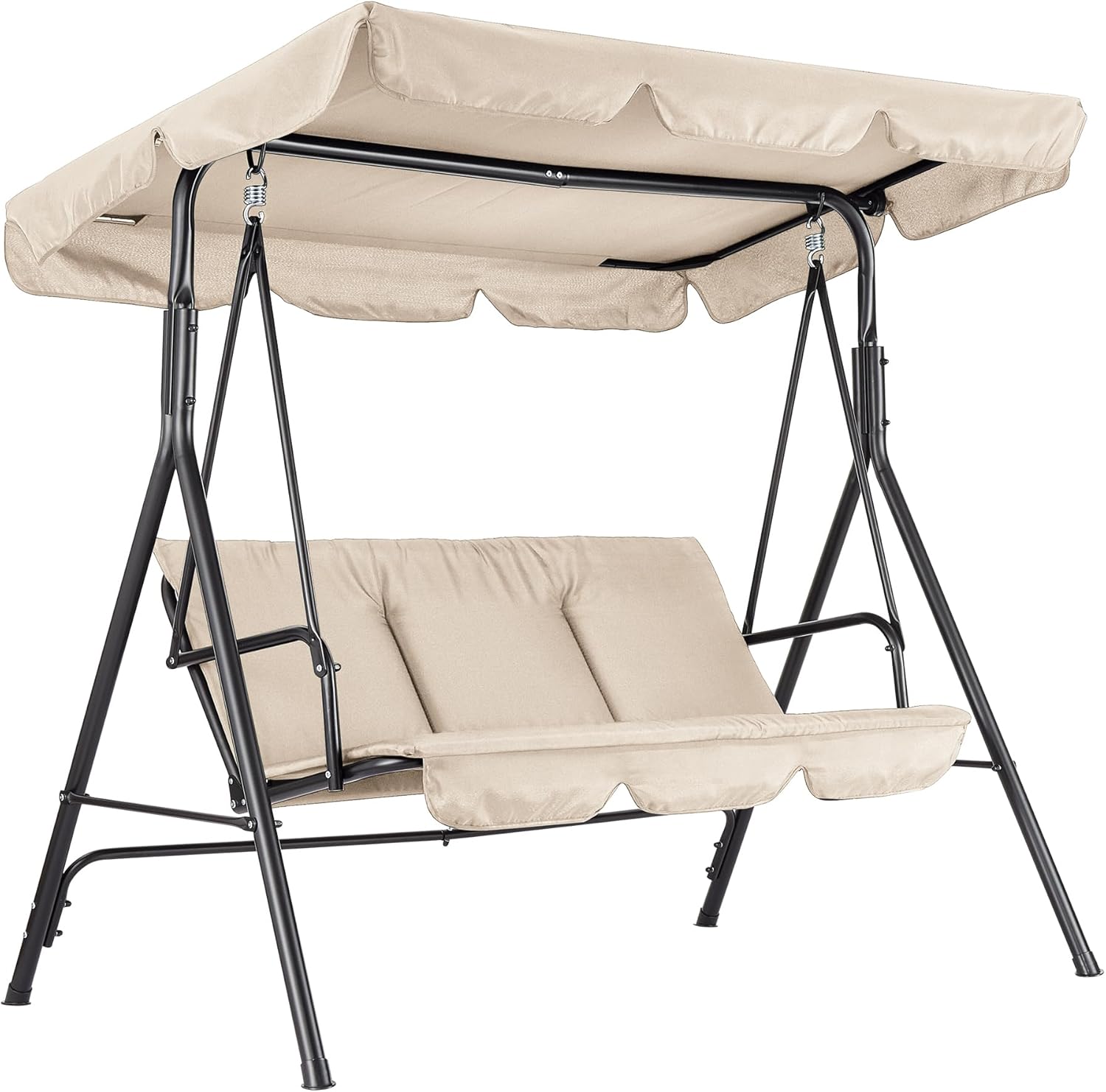 Kids Outdoor Lawn Chair - เก้าอี้ชิงช้ากลางแจ้งพร้อมหลังคาปรับได้, ชิงช้าระเบียงโครงโลหะแข็งแรงสำหรับเด็ก 3 ที่นั่ง, ชิงช้าแบบตั้งพื้นสำหรับผู้ใหญ่, ชิงช้าสำหรับสนามหลังบ้าน,