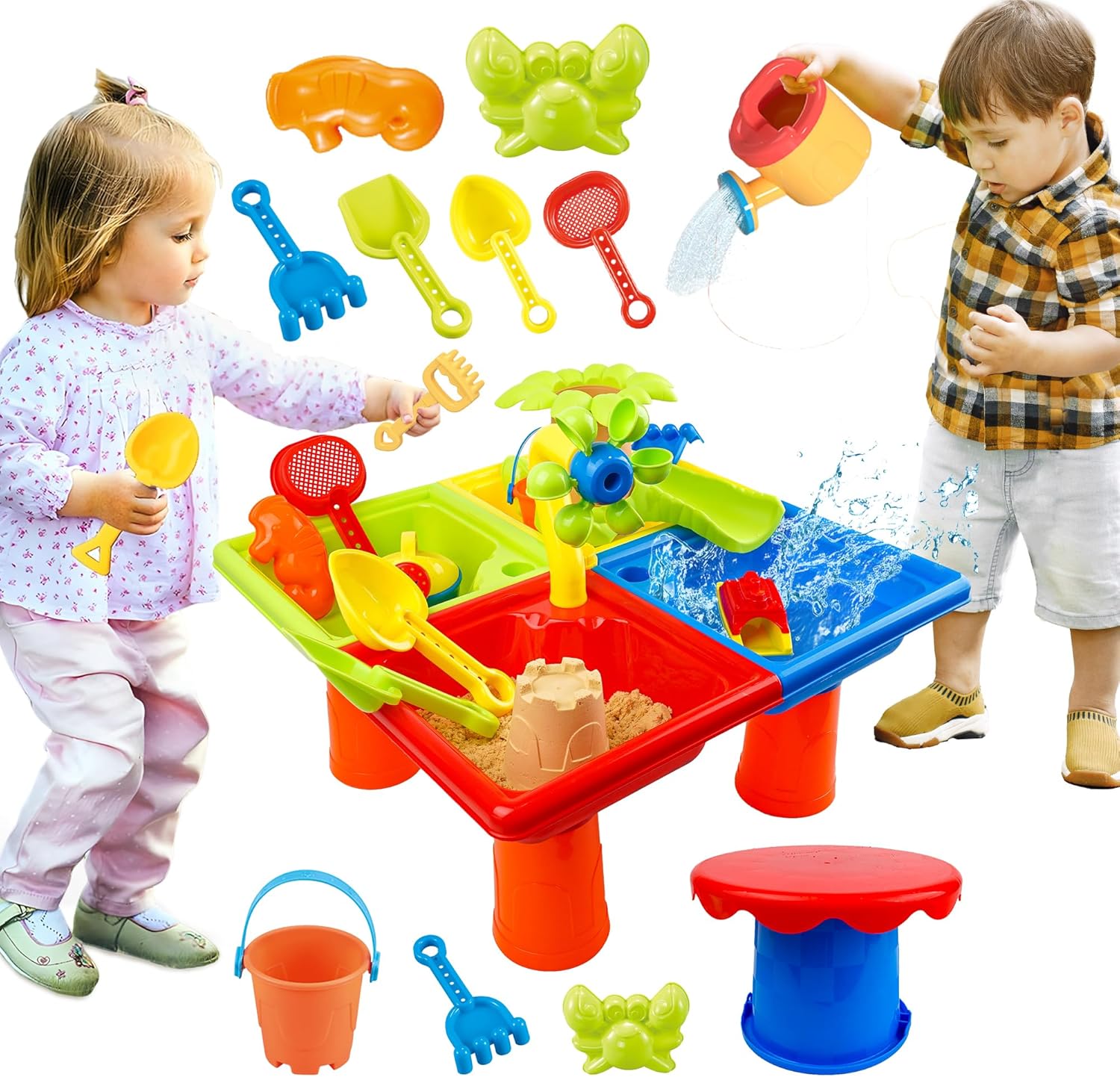 Kids Outdoor Sensory Table - 4 In 1 เด็กน้ําและทรายกลางแจ้งกิจกรรม Sensory ของเล่น