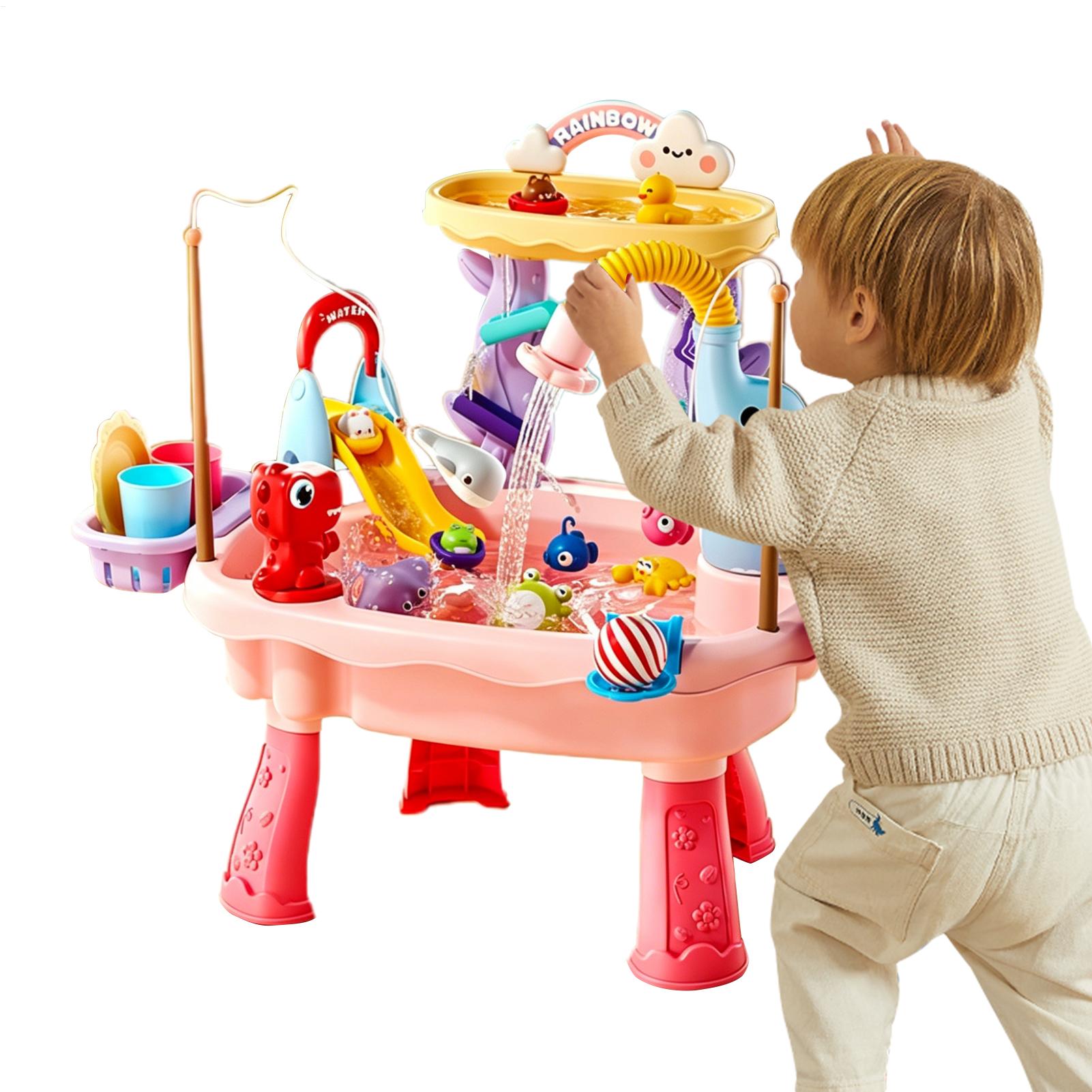 Kids Outdoor Sensory Table - โต๊ะกิจกรรมน้ำสำหรับเด็ก ชุดของเล่นเสริมพัฒนาการฤดูร้อนกลางแจ้ง พร้อมปั๊มน้ำ ทราย และของเล่นน้ำ สำหรับเด็กวัยหัดเดิน