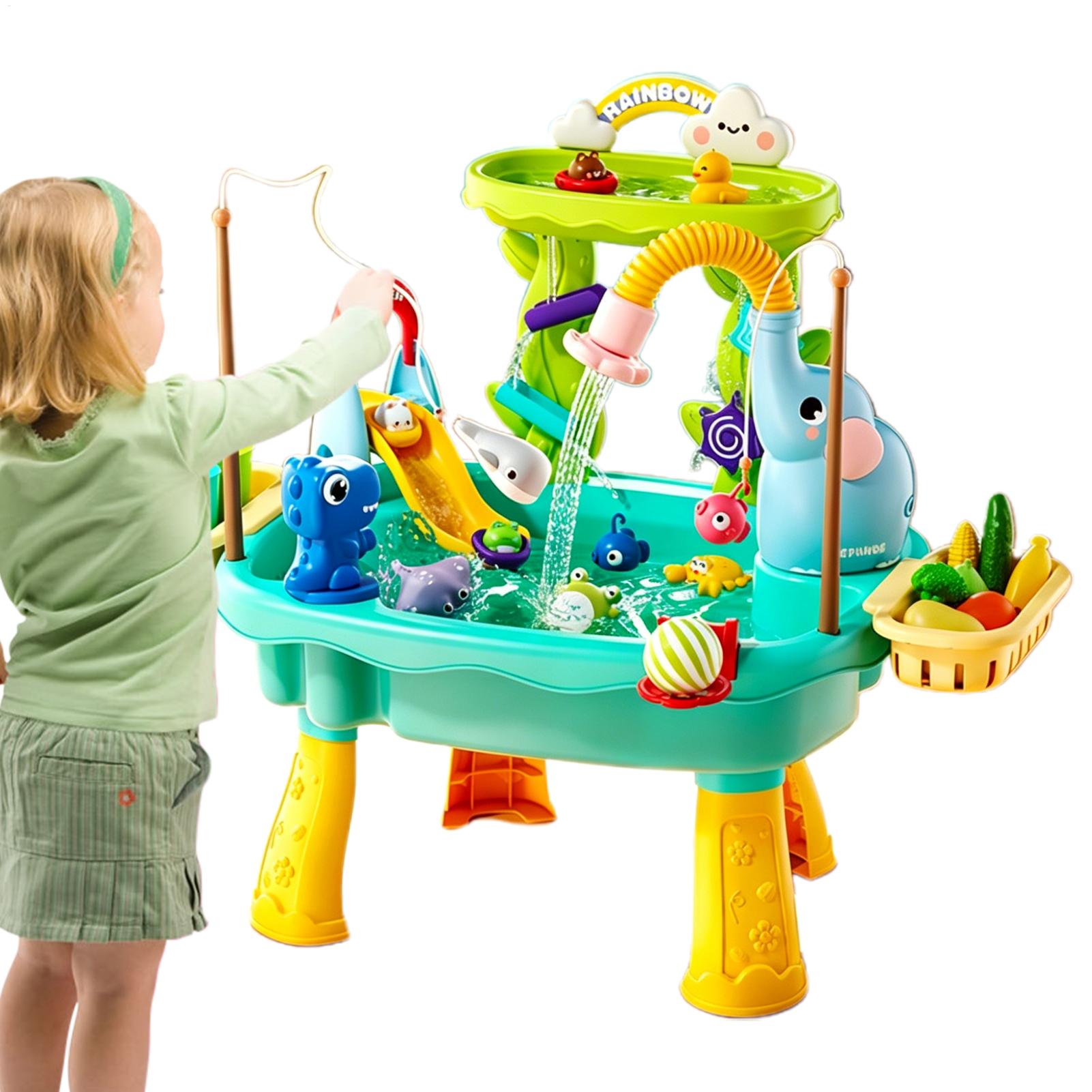 Kids Outdoor Sensory Table - โต๊ะน้ำสำหรับเด็กเล็ก ชุดครัวของเล่น อ่างล้างจาน ของเล่นปั๊มน้ำไฟฟ้า น้ำไหล เกมตกปลา