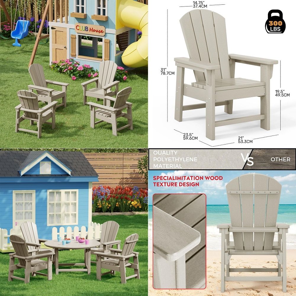 Kids Outdoor Lawn Chair - ชุดเก้าอี้ Adirondack สำหรับเด็ก 4 ตัว, เก้าอี้เด็กพลาสติกสำหรับกลางแจ้ง