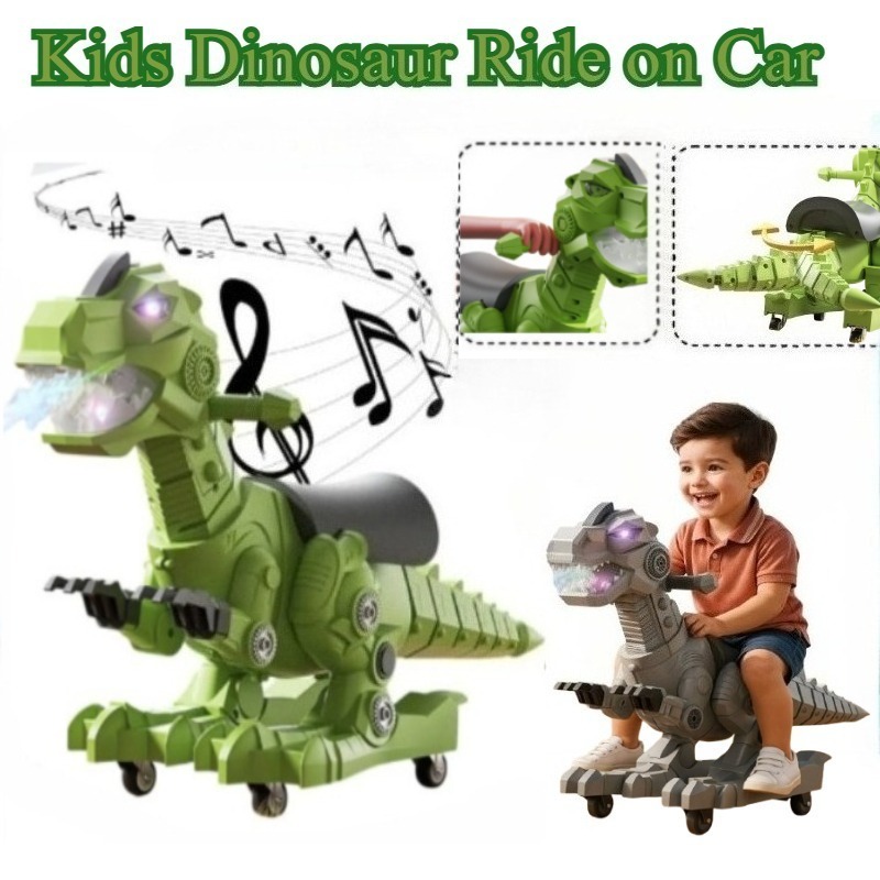 Kids Outdoor Play - ของเล่นไดโนเสาร์ขี่ได้สำหรับเด็กเล็ก รถขี่ได้พร้อมเสียงเพลง แสงไฟ และพ่นละอองน้ำ หางกระดิกได้ ของขวัญวันคริสต์มาส