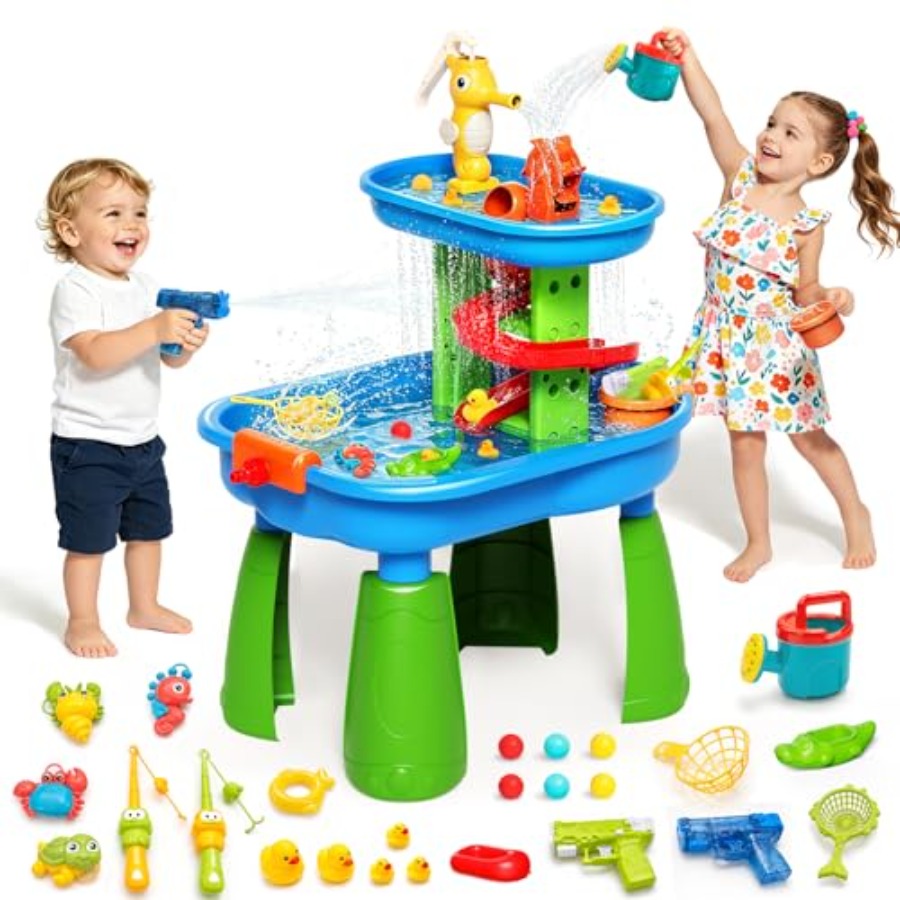 Kids Outdoor Sensory Table - โต๊ะน้ำกลางแจ้งสำหรับเด็กอายุ 3-8 ปี, ชุดเล่นน้ำฝนและทราย STEM 28