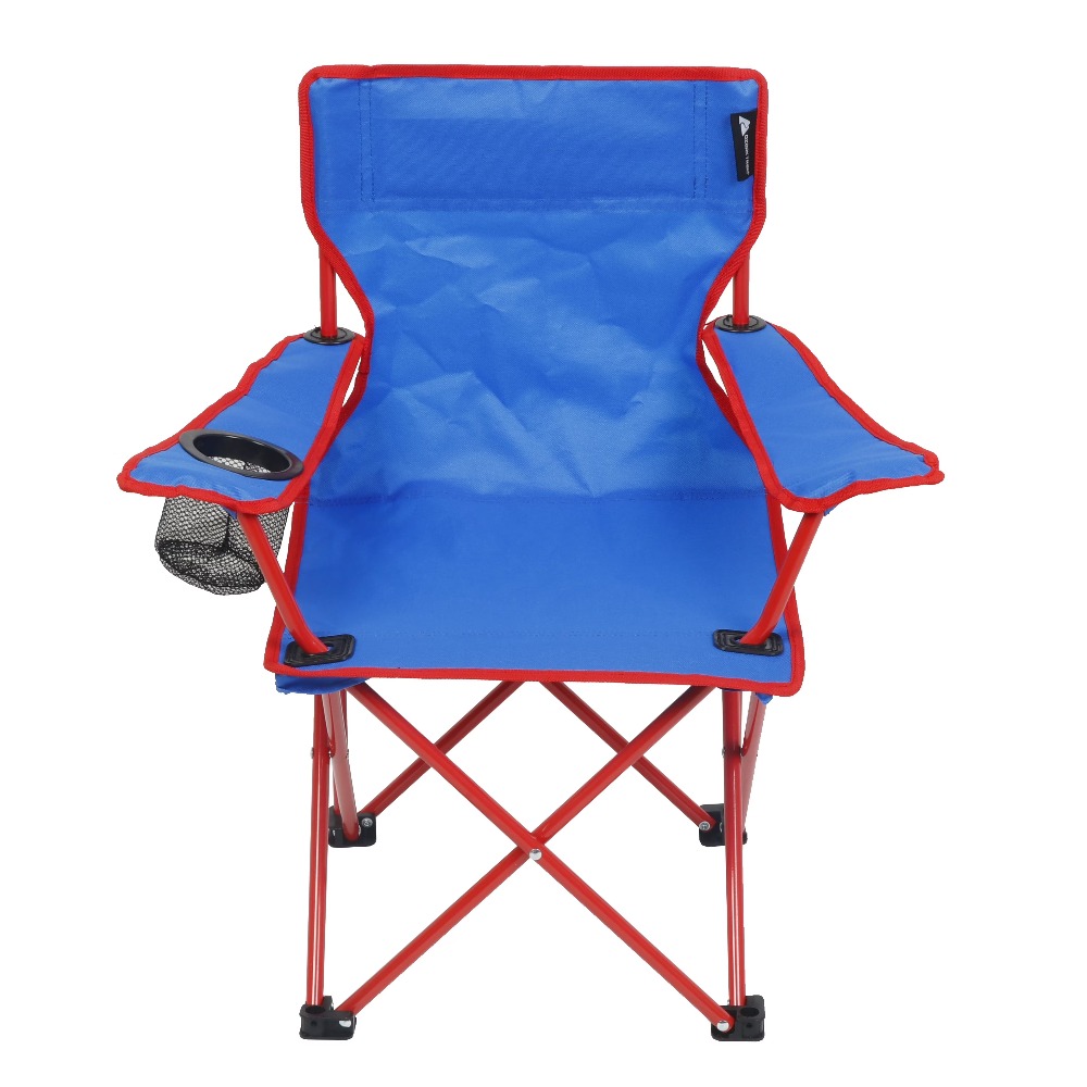 Kids Outdoor Lawn Chair - เก้าอี้พับสำหรับเด็กแบบพกพาพร้อมที่วางแก้ว เก้าอี้ชายหาดปิกนิกกลางแจ้งสำหรับเด็ก สีฟ้า