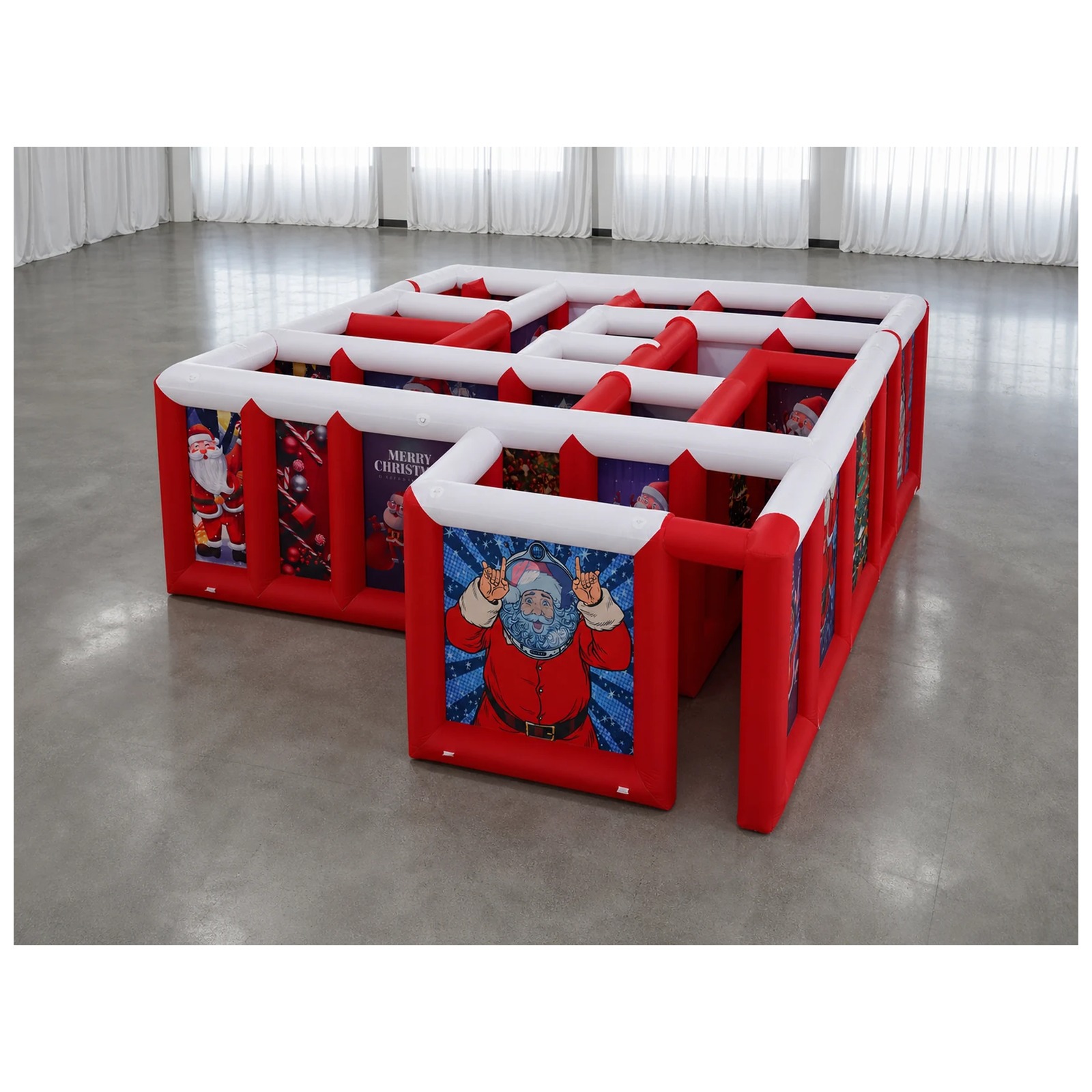Kids Outdoor Fun - เขาวงกตเป่าลมหลังคาเรียบสีแดงขาวขนาดใหญ่ 3x6 เมตร (10x20 ฟุต) พร้อมเครื่องเป่าลม