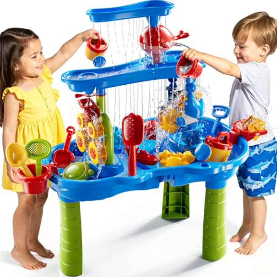 Kids Outdoor Sensory Table - โต๊ะเล่นเสริมพัฒนาการ 3 ชั้นสำหรับเด็กอายุ 3-8 ปี โต๊ะกิจกรรมทรายและน้ำ