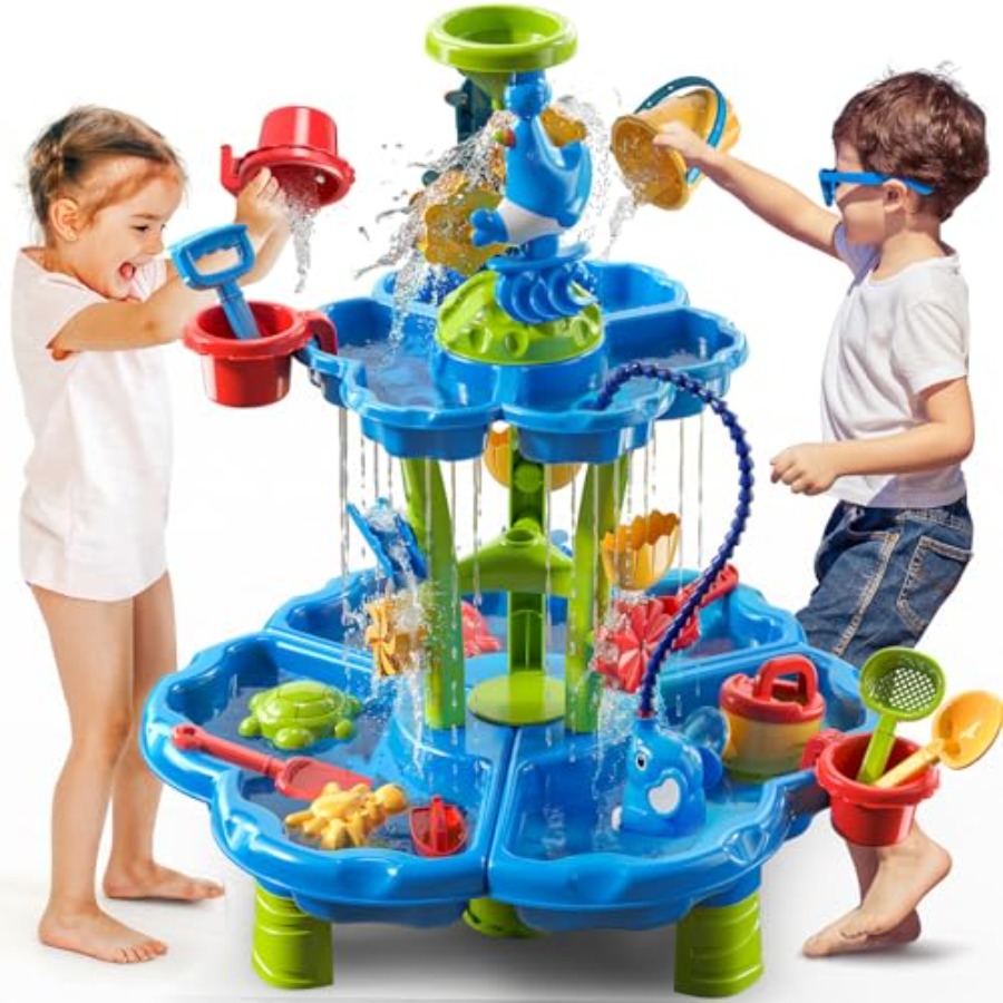 Kids Outdoor Sensory Table - โต๊ะน้ำกลางแจ้งสำหรับเด็กอายุ 3-8 ปี ทำจากพลาสติก สีฟ้า พร้อมปั๊มน้ำ