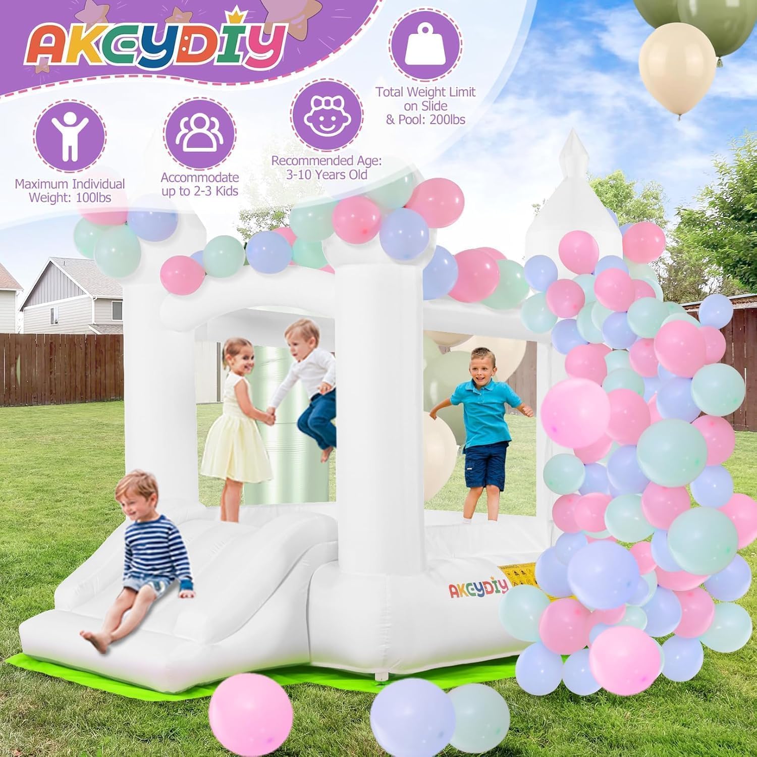 บ้านลมสีขาวสำหรับเด็กอายุ 3-8  - Kids Outdoor House With Slide บทวิจารณ์และราคา