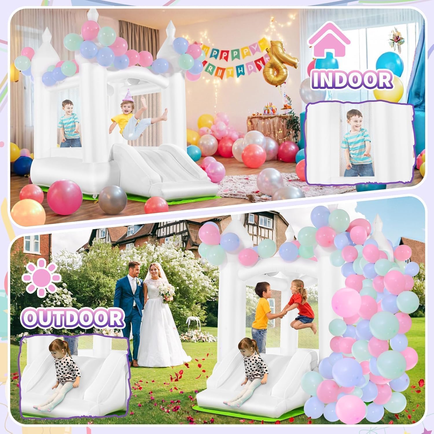 บ้านลมสีขาวสำหรับเด็กอายุ 3-8  - Kids Outdoor House With Slide บทวิจารณ์และราคา
