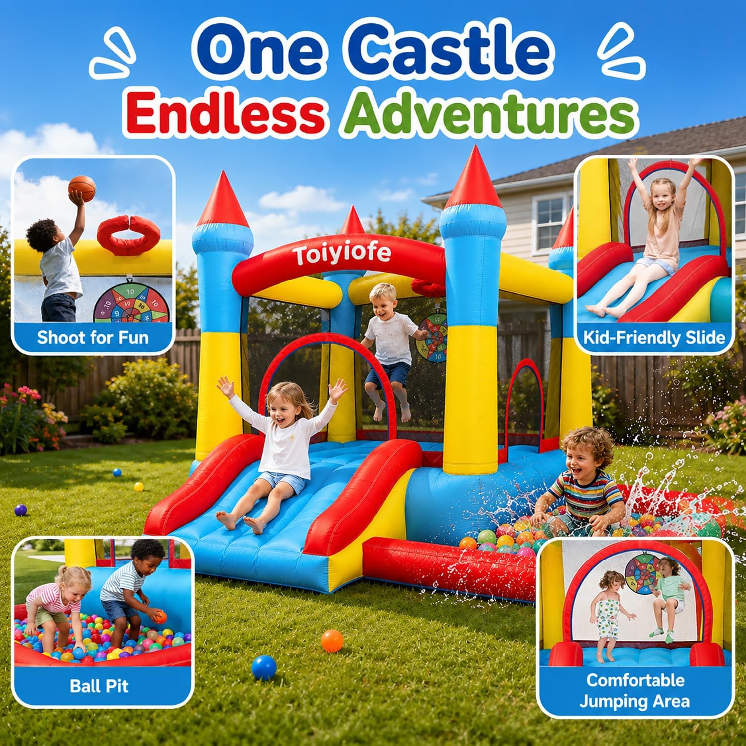 บ้านลมสำหรับเด็กอายุ 3-6 ปี, ป - Kids Outdoor House With Slide บทวิจารณ์และราคา