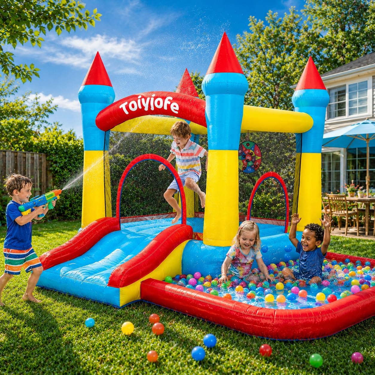 บ้านลมสำหรับเด็กอายุ 3-6 ปี, ป - Kids Outdoor House With Slide บทวิจารณ์และราคา