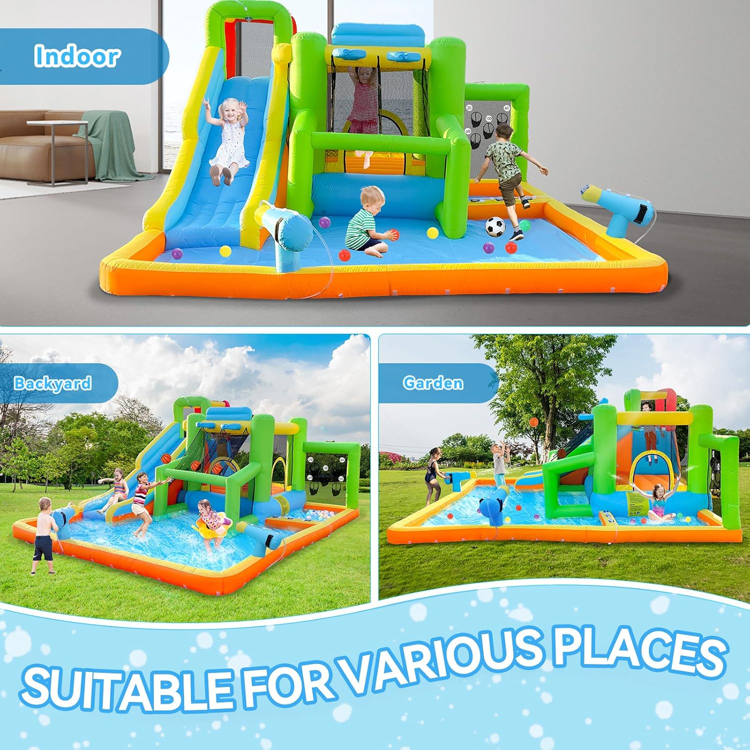 FBSPORT บ้านลมพร้อมสไลเดอร์น้ำ - Kids Outdoor House With Slide บทวิจารณ์และราคา