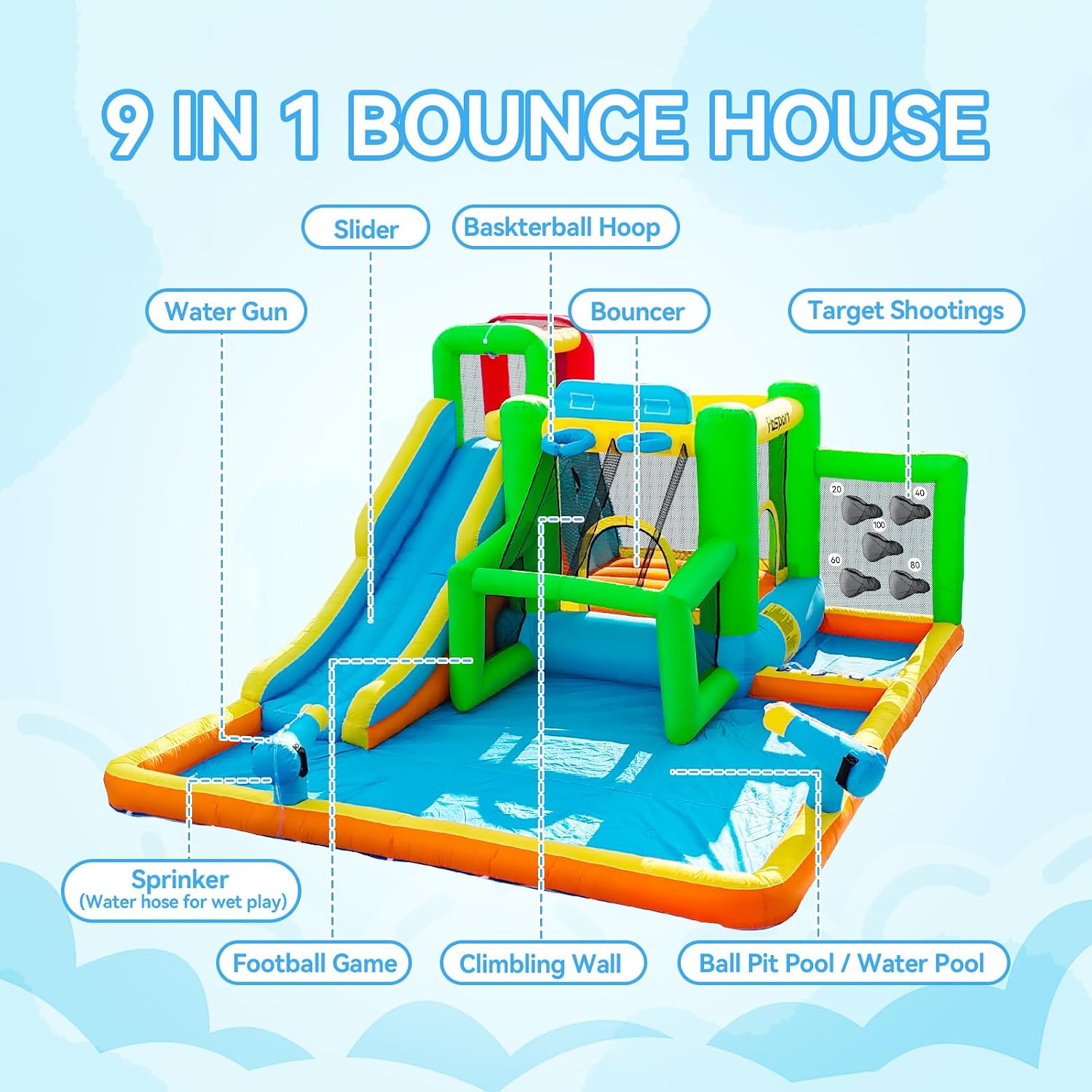 FBSPORT บ้านลมพร้อมสไลเดอร์น้ำ - Kids Outdoor House With Slide บทวิจารณ์และราคา