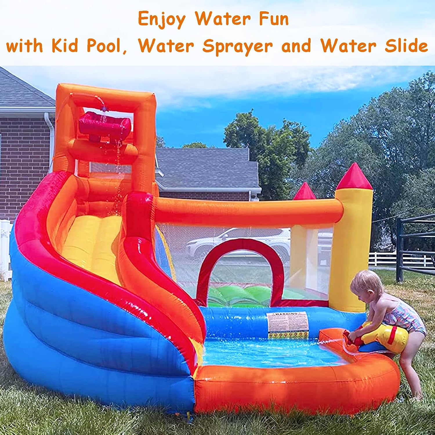 HuaKastro สไลเดอร์น้ำเป่าลมพร้ - Kids Outdoor House With Slide บทวิจารณ์และราคา