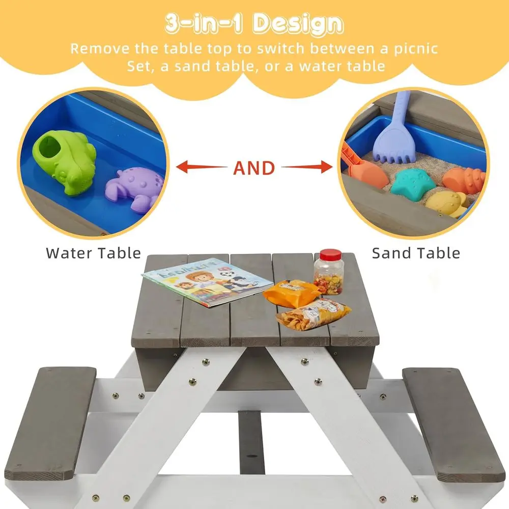 โต๊ะปิกนิกไม้แบบ 3-in-1 สำหรับ - Kids Outdoor Water Play Table บทวิจารณ์และราคา