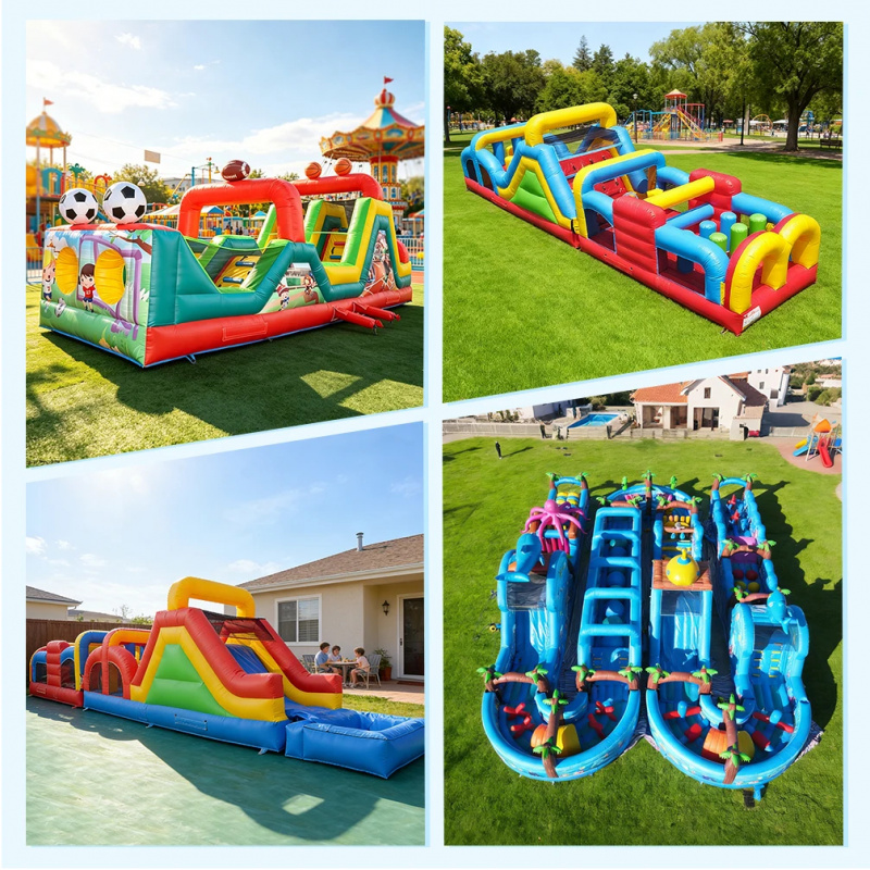 สนามแข่งขันเป่าลมขนาดใหญ่ สีแด - Kids Outdoor Obstacle Course บทวิจารณ์และราคา