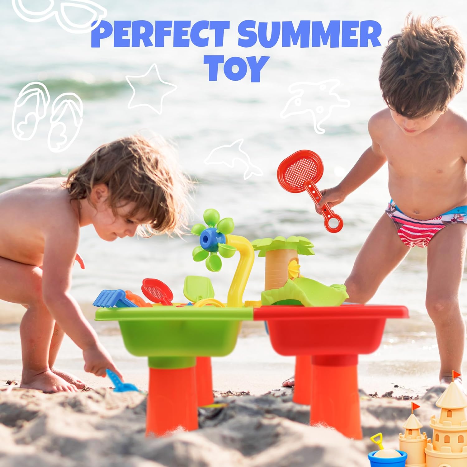 4 In 1 เด็กน้ําและทรายกลางแจ้ง - Kids Outdoor Sensory Table บทวิจารณ์และราคา