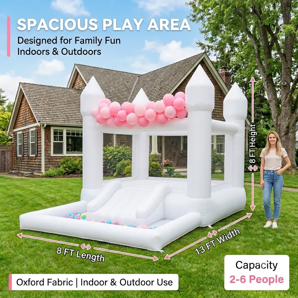 (มาพร้อมเครื่องเป่าลม)บ้านลมสี - Kids Outdoor House With Slide บทวิจารณ์และราคา