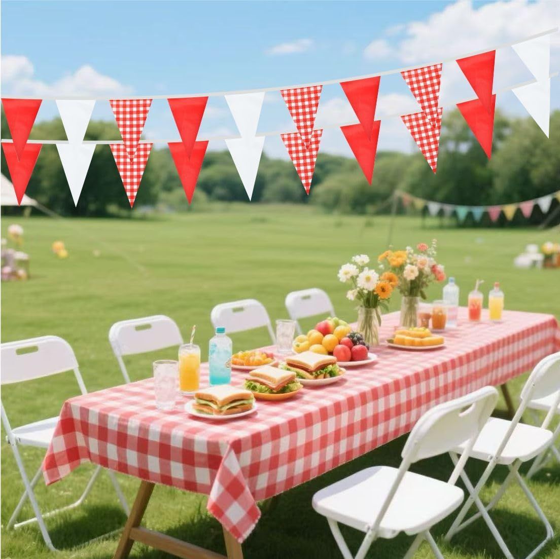 ธงสามเหลี่ยมสีแดงขาว ประดับตกแ - Kids Outdoor Garden Set บทวิจารณ์และราคา